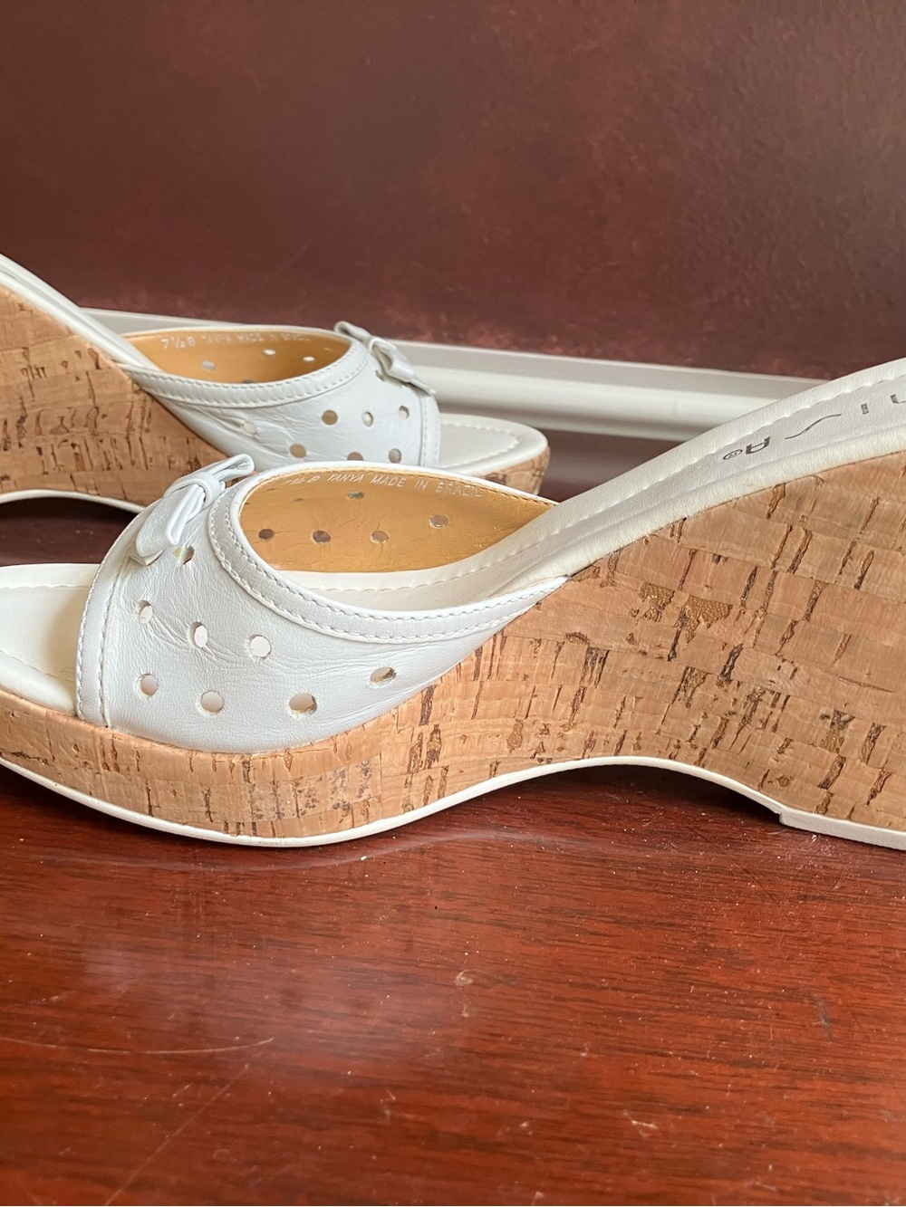 Unisa White Cork Wedge Slide Sandals